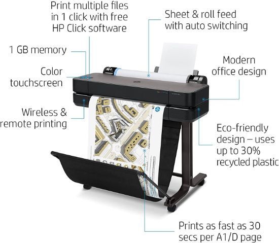 Picture of HP DesignJet T630 Large Format Wireless Plotter Printer - 24"-inch