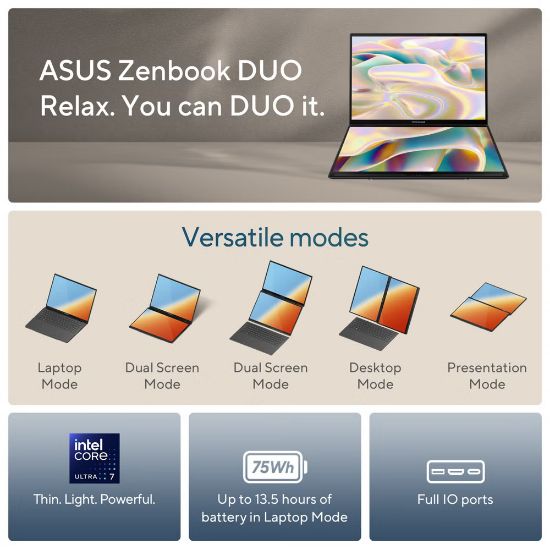 Picture of ASUS Zenbook Duo Touchscreen Laptop UX8406CA-DS79T  90NB14X1-M006C0