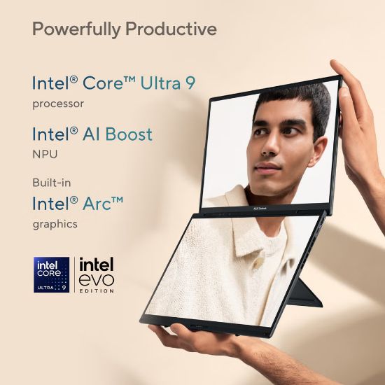Picture of ASUS Zenbook Duo OLED UX8406CA-PZ133W Intel® Core™ Ultra 9 Processor 285H,  32GB 2TB 14.0-inch OLED Touch screen  - Basalt Gray, Win 11 Home.