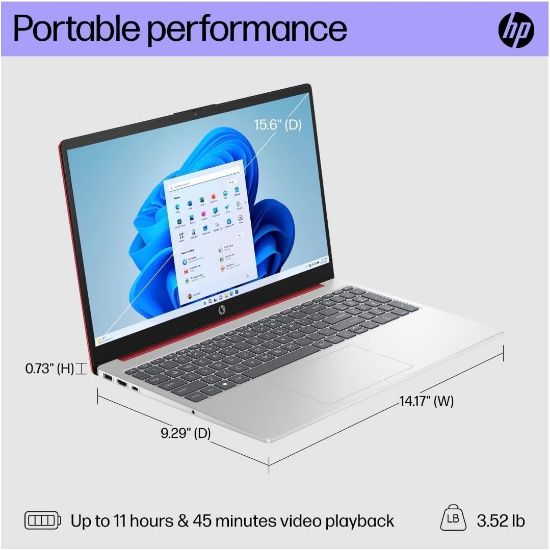 Picture of HP 15-0083WM Intel Pentium N200 4GB RAM 128 SSD Windows 11 Laptop with 1-Year Microsoft 365 (Scarlet Red)