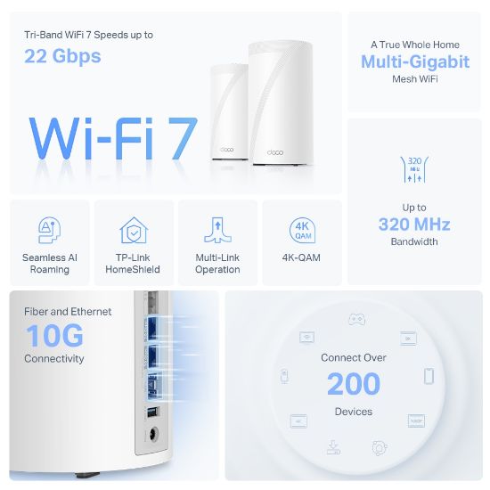 Picture of TP-LINK BE22000 Whole Home Mesh Wi-Fi 7 System - DECO BE85(2-PACK)