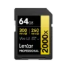 Picture of 64GB Lexar Professional 2000x SDXC UHS-II Card, up to 300MB/s read, 260MB/s write, C10 V90 U3