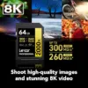 Picture of 64GB Lexar Professional 2000x SDXC UHS-II Card, up to 300MB/s read, 260MB/s write, C10 V90 U3