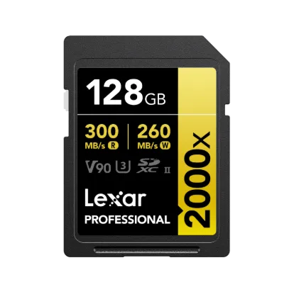Picture of 128GB Lexar Professional 2000x SDXC UHS-II Card, up to 300MB/s read, 260MB/s write, C10 V90 U3