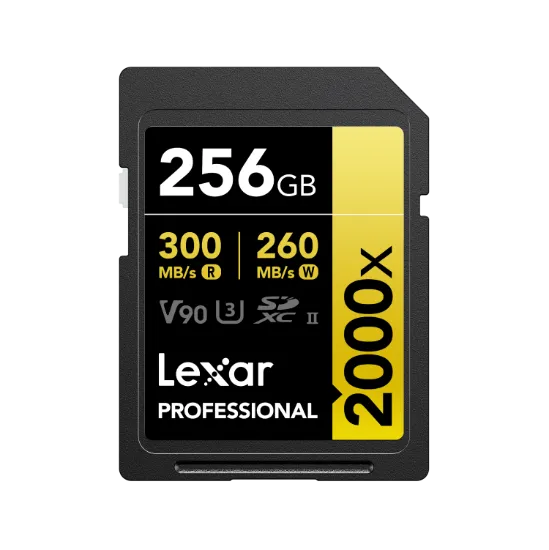 Picture of 256GB Lexar Professional 2000x SDXC UHS-II Card, up to 300MB/s read, 260MB/s write, C10 V90 U3