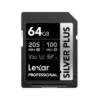 Picture of 64GB Lexar Professional SILVER PLUS SDXC UHS-I Card, up to 255MB/s read, 135MB/s write, C10 V30 U3