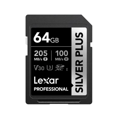 Picture of 64GB Lexar Professional SILVER PLUS SDXC UHS-I Card, up to 255MB/s read, 135MB/s write, C10 V30 U3