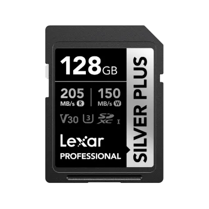 Picture of 128GB Lexar Professional SILVER PLUS SDXC UHS-I Card, up to 255MB/s read, 180MB/s write, C10 V30 U3