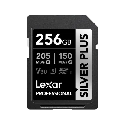 Picture of 256GB Lexar Professional SILVER PLUS SDXC UHS-I Card, up to 255MB/s read, 180MB/s write, C10 V30 U3