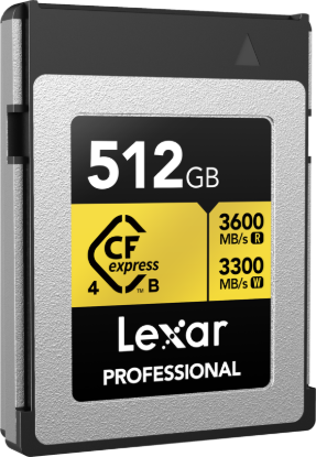 Picture of 512GB Lexar Professional GOLD CFexpress 4.0 Type B Card, up to 3600MB/s read, 3300MB/s write